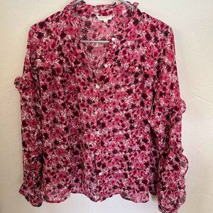 Pink Long Sleeve Floral Blouse